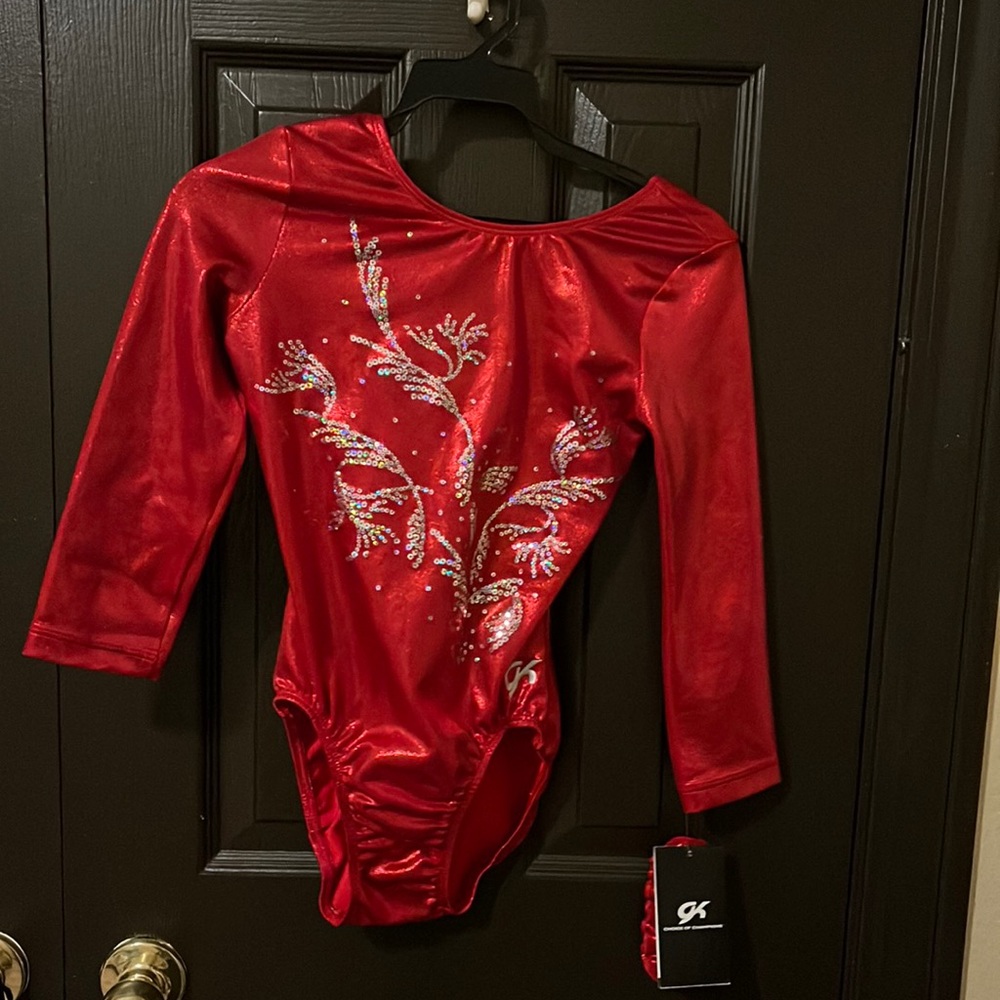 Red and silver gymnastics leotard size M (brand new)